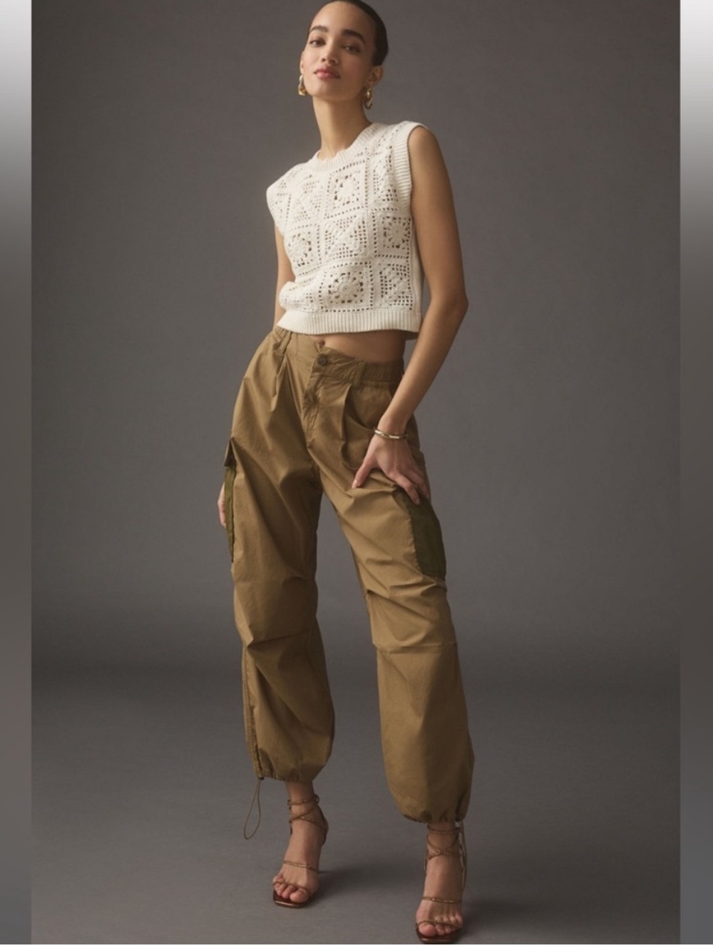 Anthropologie Parachute Cargo Bag Pants Brown and Olive Green 29 Utility